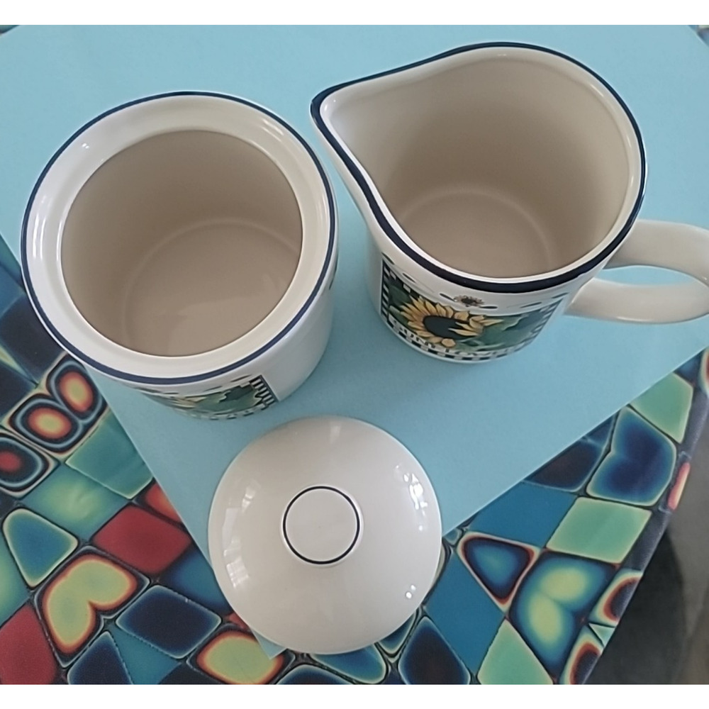 Susan Winget Sunflower Ceramic Sugar Bowl and Creamer Set Floral Cottagecore - Picture 5 of 9